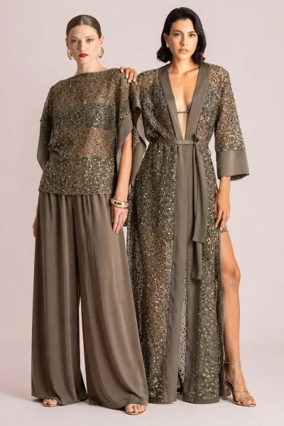 Pantalón Palazzo Fluido con Fajín de Rejilla - Moutaki