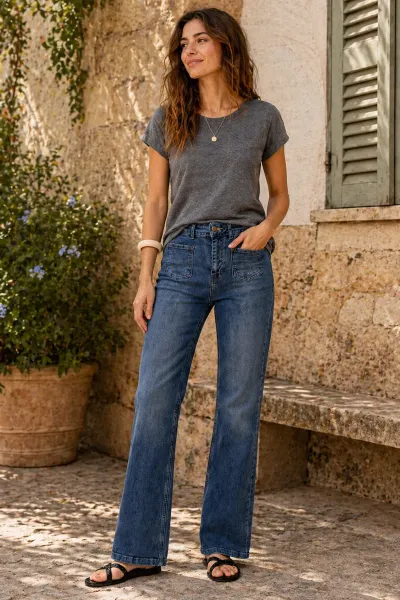 Jeans Flared con Bolsillos Delanteros - SystemAction