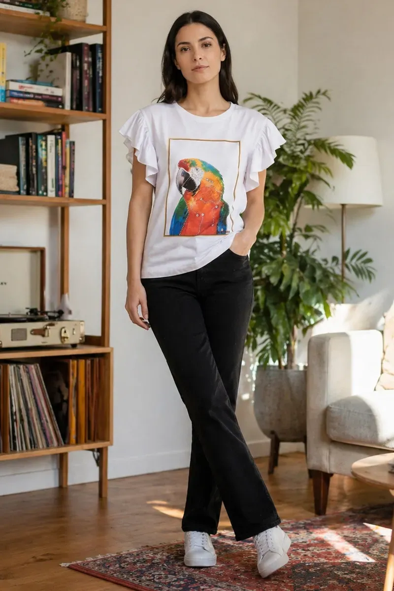 Camiseta Volantes Estampado Guacamayo | Sarah Chole | RettoModaStils