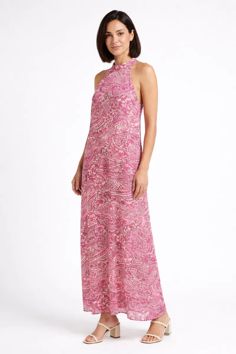 Vestido largo halter paisley | CafèNoir | RettoModaStils