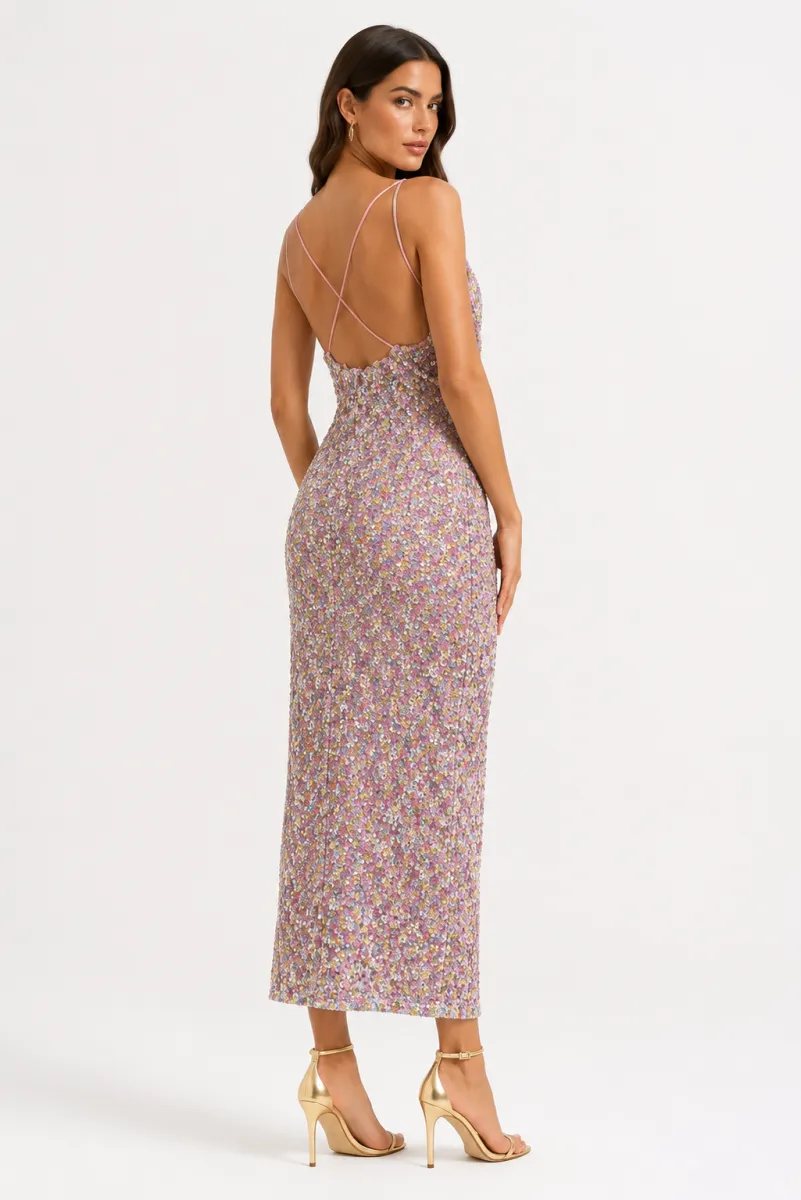 Vestido fiesta lentejuelas espalda | Sarah Chole | RettoModaStils