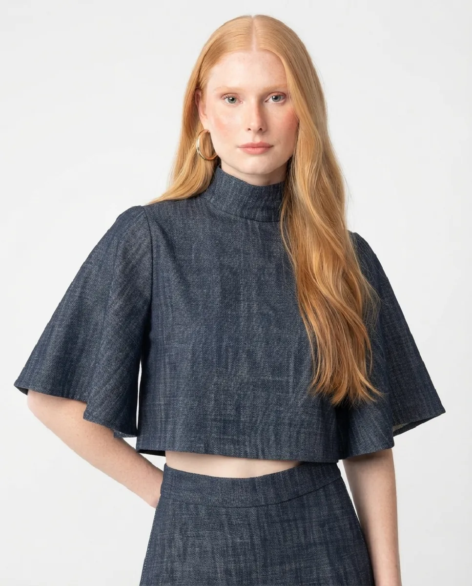 Blusa vaquera corta de manga murcielago | Moutaki | RettoModaStils