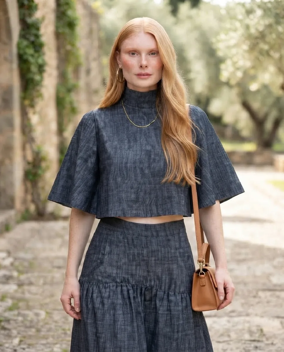 Blusa vaquera corta de manga murcielago | Moutaki | RettoModaStils