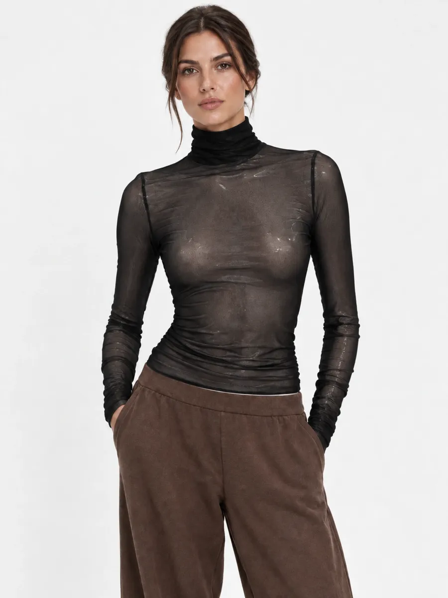 Top de malla semitransparente de cuello alto | Moutaki | RettoModaStils